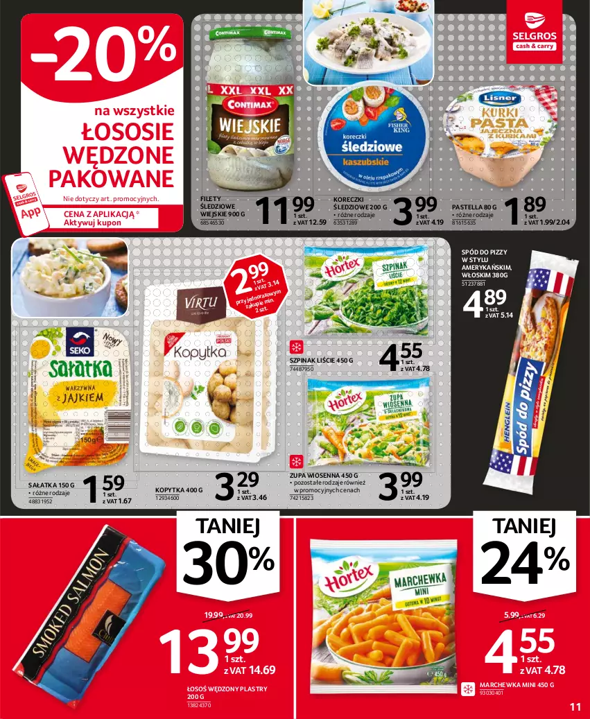 Gazetka promocyjna Selgros - Oferta spożywcza - ważna 15.04 do 28.04.2021 - strona 11 - produkty: Kopytka, Koreczki śledziowe, Marchewka, Pastella, Sałat, Sałatka, Sos, Spód do pizzy, Szpinak, Zupa