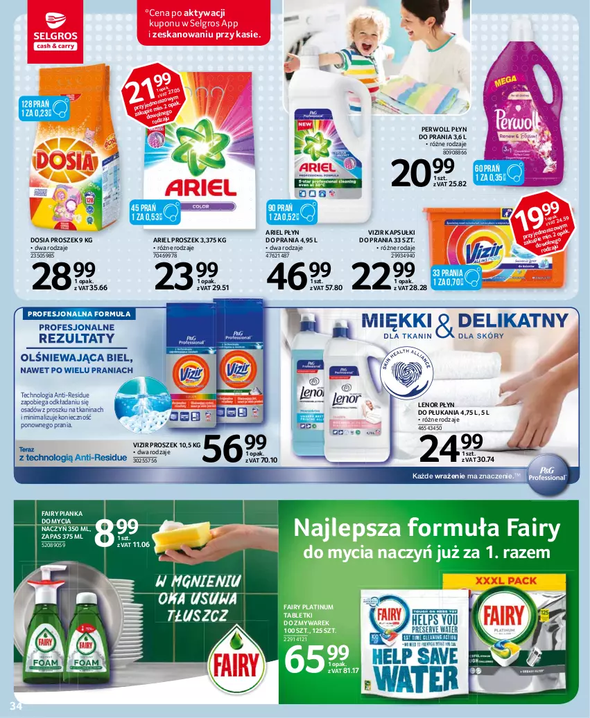 Gazetka promocyjna Selgros - Oferta spożywcza - ważna 15.04 do 28.04.2021 - strona 34 - produkty: Ariel, Do mycia naczyń, Fa, Fairy, Kapsułki do prania, Lenor, LG, Perwoll, Płyn do płukania, Płyn do prania, Tablet, Tera, Vizir