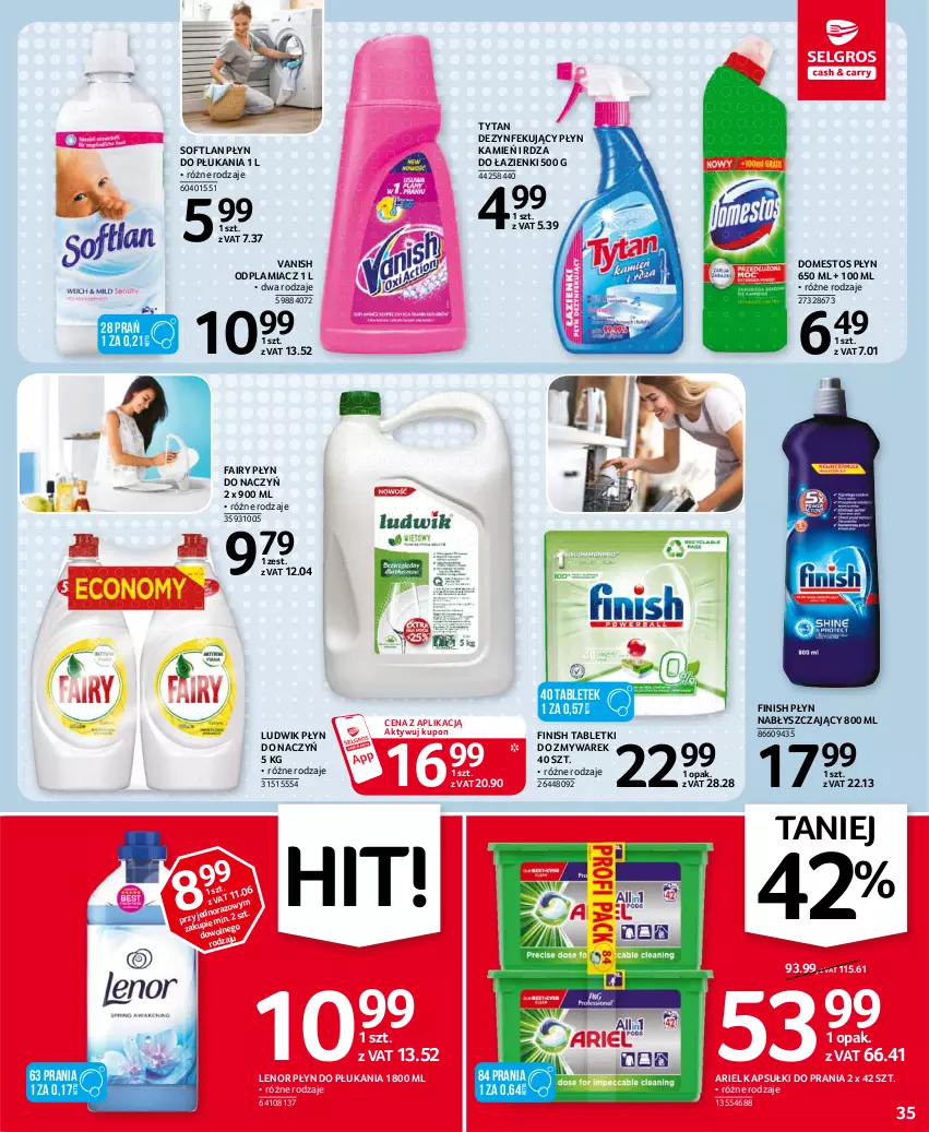 Gazetka promocyjna Selgros - Oferta spożywcza - ważna 15.04 do 28.04.2021 - strona 35 - produkty: Ariel, Domestos, Fa, Fairy, Finish, Kapsułki do prania, Lenor, Ludwik, Odplamiacz, Płyn do płukania, Płyn nabłyszczający, Tablet, Tytan, Vanish