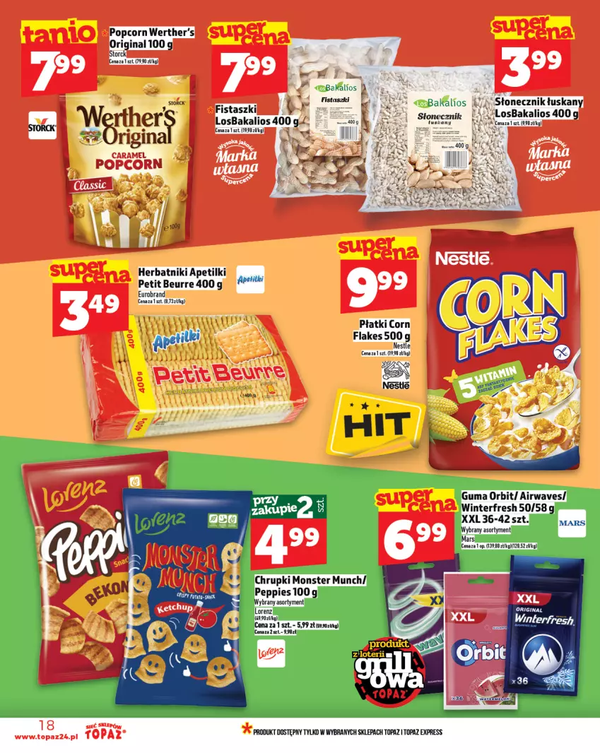 Gazetka promocyjna Topaz - Gazetka - ważna 05.06 do 11.06.2025 - strona 18 - produkty: Chrupki, Corn flakes, Lorenz, Monster Munch, Orbit, Top