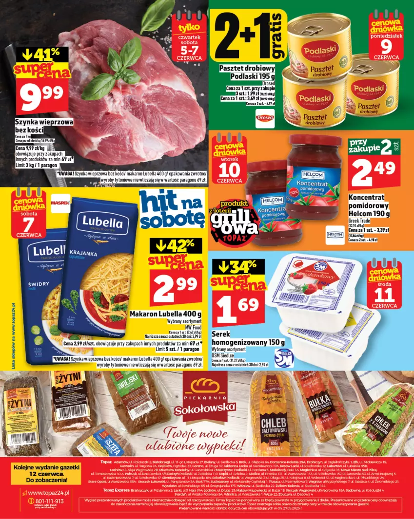 Gazetka promocyjna Topaz - Gazetka - ważna 05.06 do 11.06.2025 - strona 28 - produkty: Bell, Bella, Lubella, Makaron, Podlaski, Ser, Serek, Sok, Top
