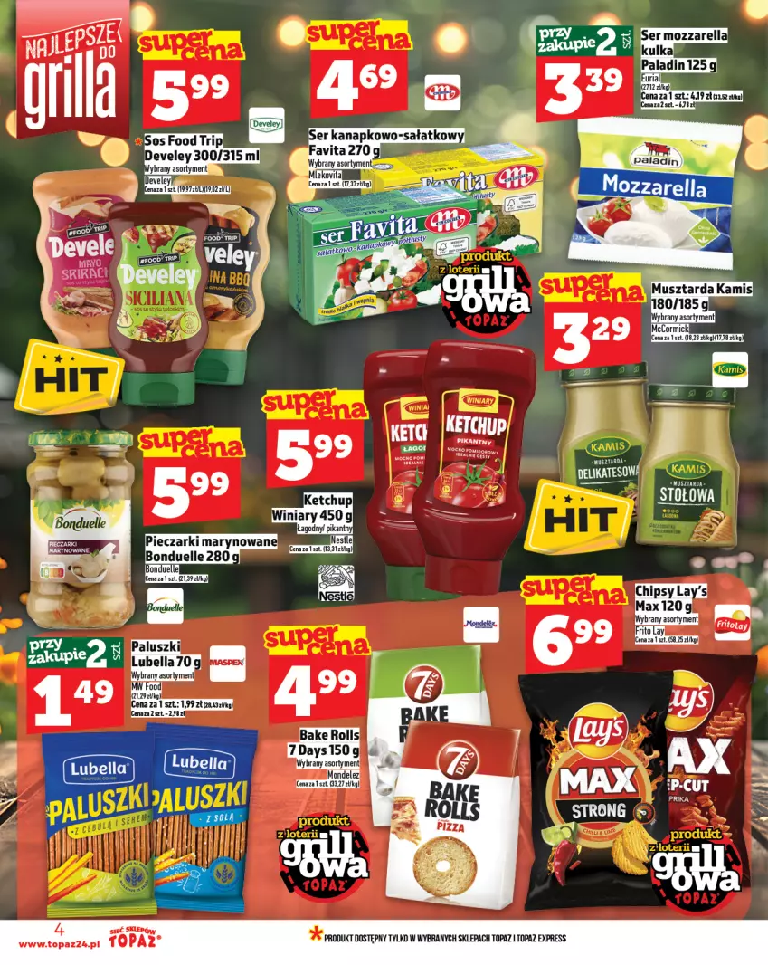 Gazetka promocyjna Topaz - Gazetka - ważna 05.06 do 11.06.2025 - strona 4 - produkty: 7 Days, Chipsy, Ketchup, Mus, Musztarda, Piec, Por, Sos, Top