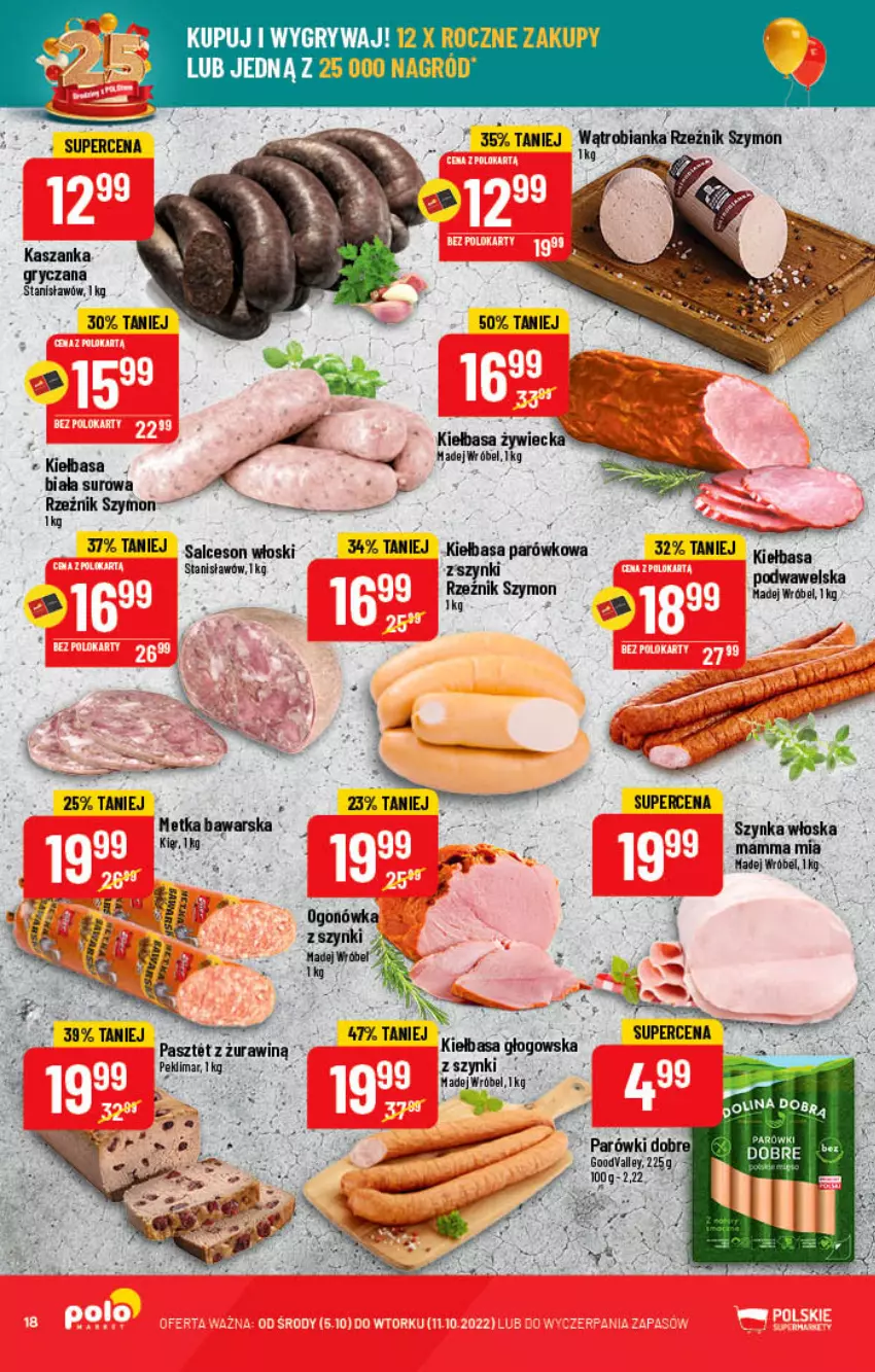 Gazetka promocyjna PoloMarket - Gazetka pomocyjna - ważna 05.10 do 11.10.2022 - strona 18 - produkty: Gry, Kasza, Kaszanka, Kiełbasa, Madej Wróbel, Ogonówka, Parówki, Salceson, Szynka, Wawel