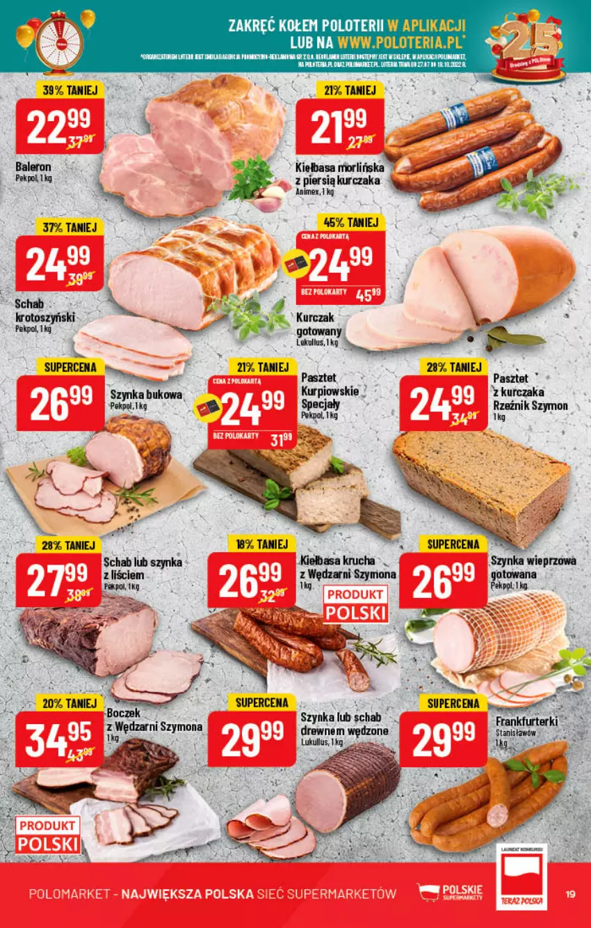 Gazetka promocyjna PoloMarket - Gazetka pomocyjna - ważna 05.10 do 11.10.2022 - strona 19 - produkty: Frankfurterki, Kiełbasa, Kiełbasa krucha, Kurczak, Mola, Pasztet, Pekpol, Szynka, Szynka wieprzowa, Torba