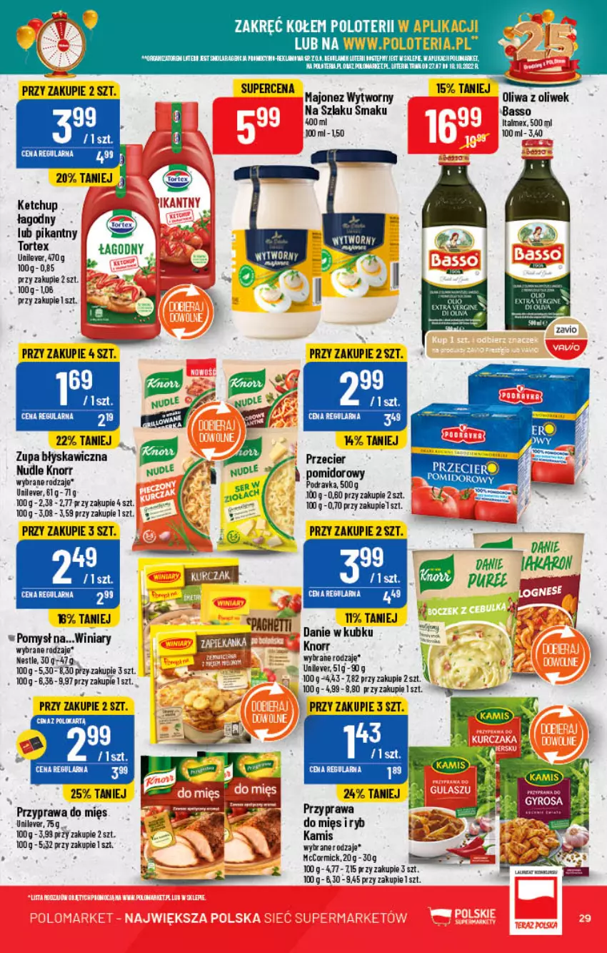 Gazetka promocyjna PoloMarket - Gazetka pomocyjna - ważna 05.10 do 11.10.2022 - strona 29 - produkty: Kamis, Ketchup, Knorr, Majonez, Oliwa, Oliwa z oliwek, Saga, Winiary, Zupa