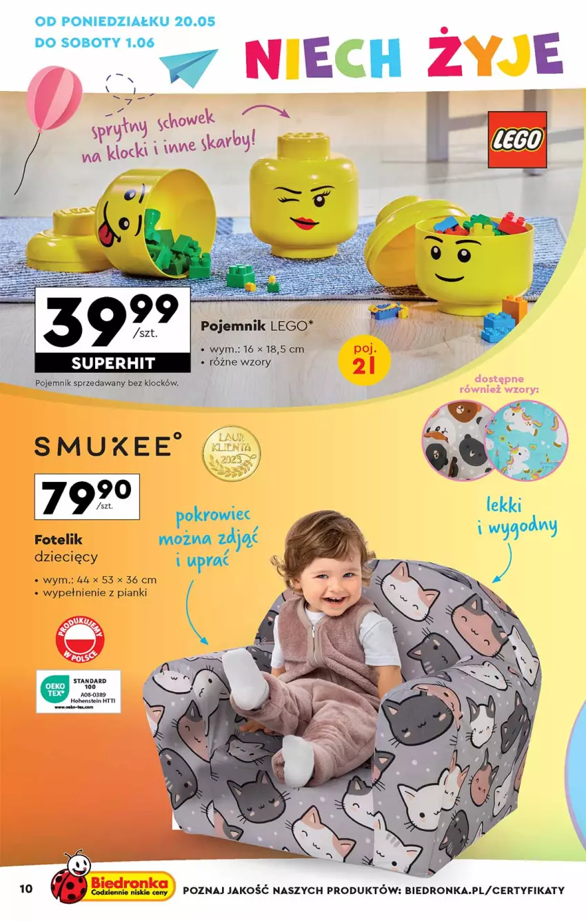 Gazetka promocyjna Biedronka - Dzień Dziecka - ważna 20.05 do 01.06.2024 - strona 10 - produkty: Dzieci, Fotel, Fotelik, LEGO, Pojemnik