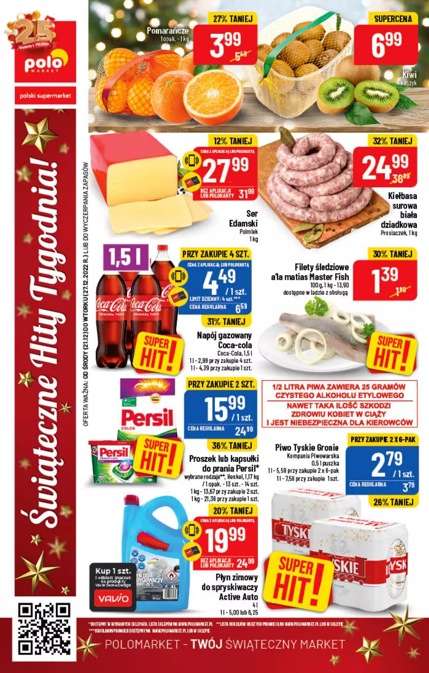 Gazetka promocyjna PoloMarket - Gazetka pomocyjna - ważna 21.12 do 27.12.2022 - strona 80 - produkty: Coca-Cola, Edam, Kapsułki do prania, Kiełbasa, Napój, Napój gazowany, Persil, Piwo, Płyn zimowy, POLMLEK, Ser, Tyskie