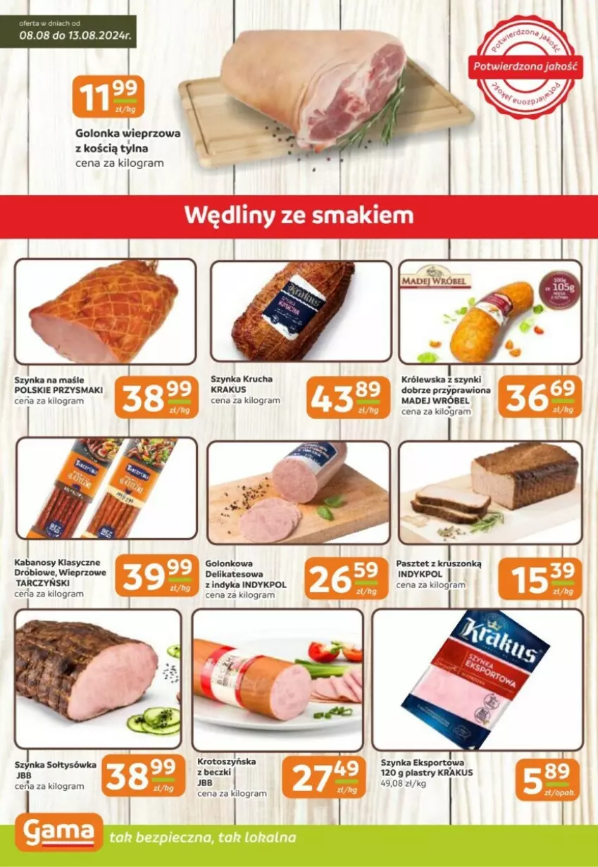 Gazetka promocyjna Gama - ważna 08.08 do 14.08.2024 - strona 5 - produkty: Golonka wieprzowa, Gra, Kabanos, Krakus, Madej Wróbel, Pasztet, Piec, Por, Przysmaki, Sport, Szynka, Tarczyński