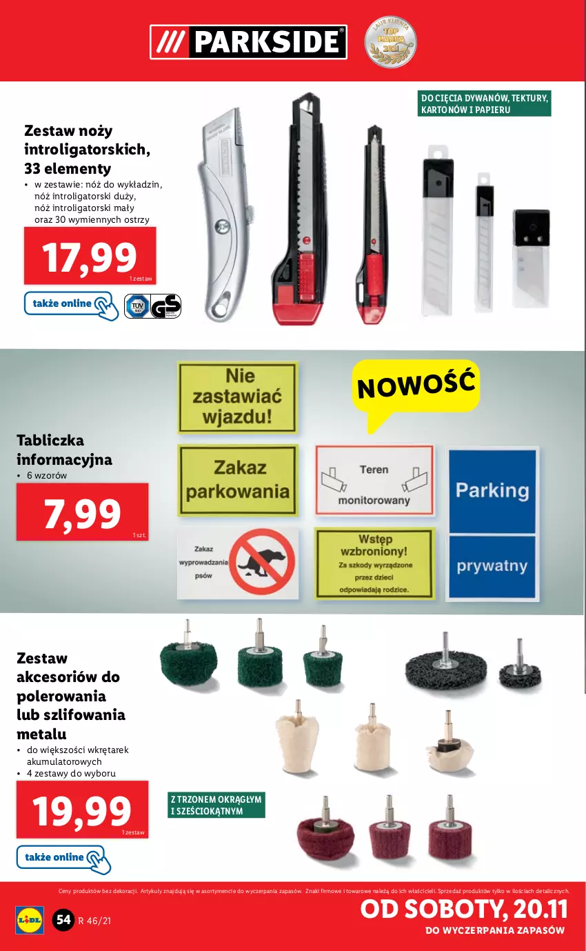 Gazetka promocyjna Lidl - GAZETKA - ważna 15.11 do 21.11.2021 - strona 54 - produkty: Akumulator, Dywan, Noż, Papier, Wkręt