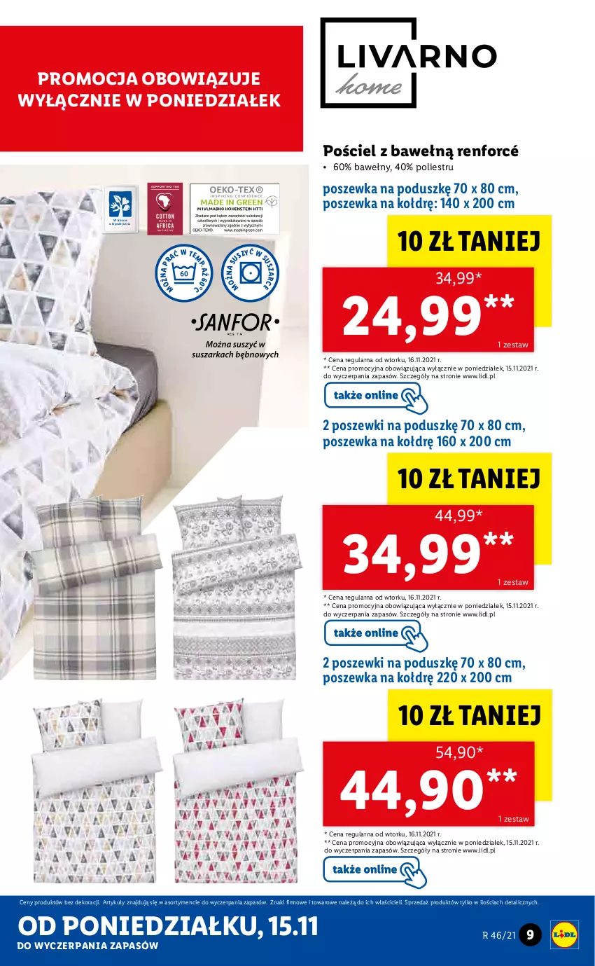 Gazetka promocyjna Lidl - GAZETKA - ważna 15.11 do 21.11.2021 - strona 9 - produkty: Pościel, Poszewka