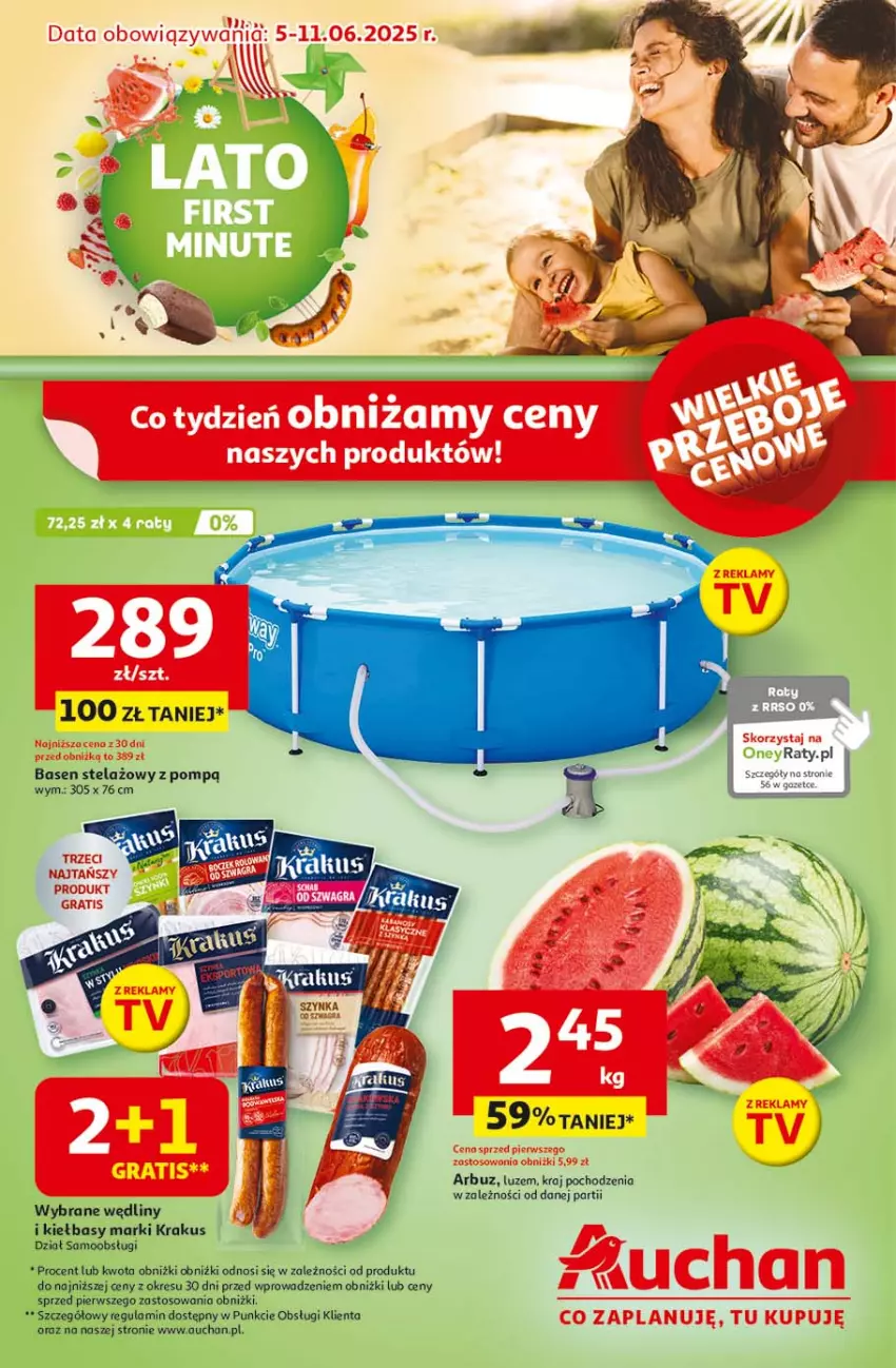 Gazetka promocyjna Auchan - LATO FIRST MINUTE Hipermarket - ważna 03.06 do 11.06.2025 - strona 1 - produkty: Arbuz, Krakus