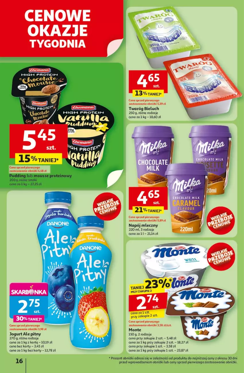 Gazetka promocyjna Auchan - LATO FIRST MINUTE Hipermarket - ważna 03.06 do 11.06.2025 - strona 20 - produkty: Bieluch, Jogurt, Monte, Napój, Napój mleczny, Pudding, Twaróg