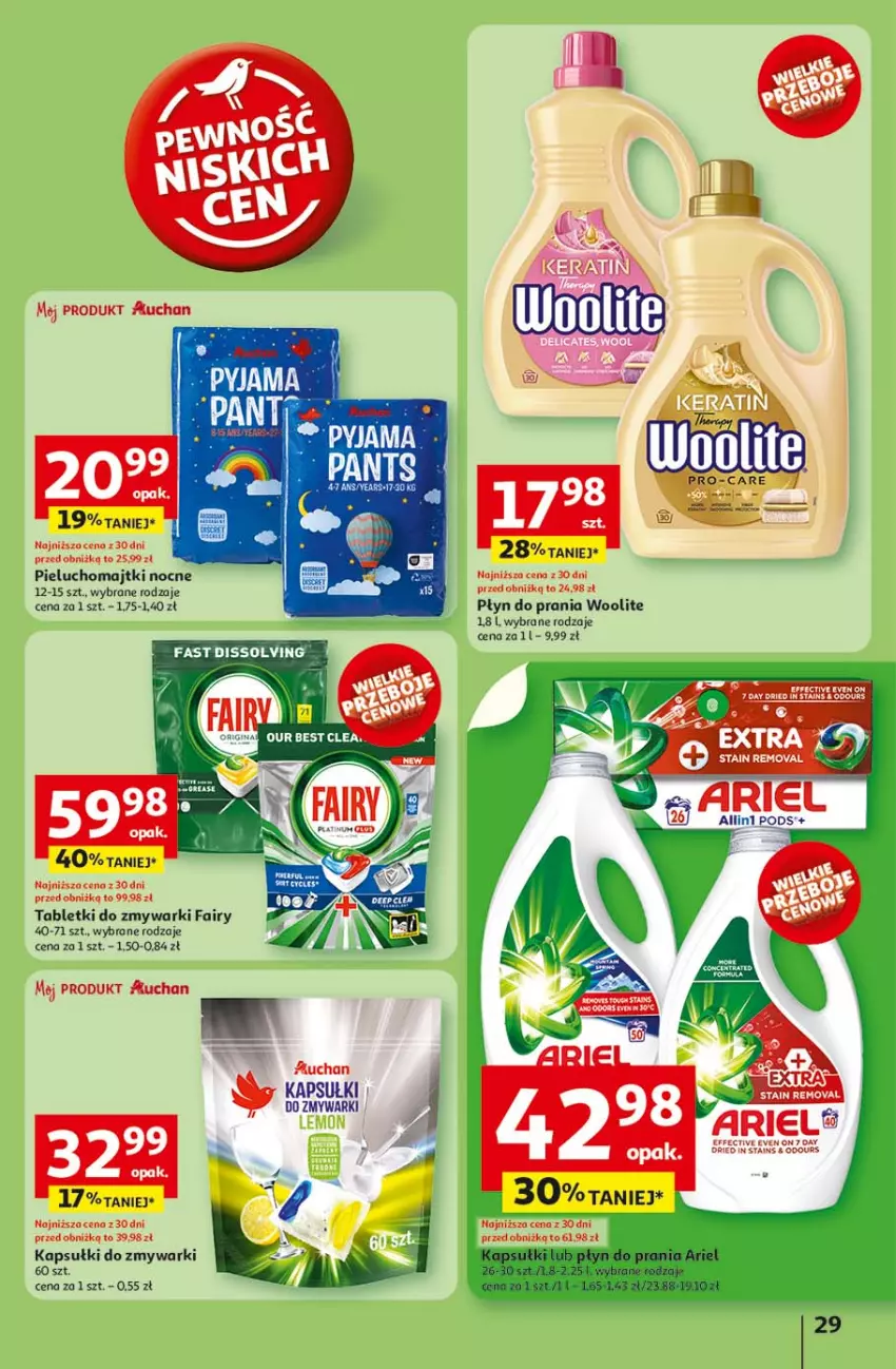 Gazetka promocyjna Auchan - LATO FIRST MINUTE Hipermarket - ważna 03.06 do 11.06.2025 - strona 33 - produkty: Ariel, Fa, Fairy, Majtki, Pieluchomajtki, Płyn do prania, Tablet, Tabletki do zmywarki, Woolite, Zmywarki