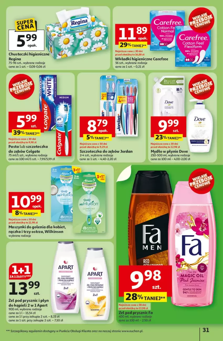 Gazetka promocyjna Auchan - LATO FIRST MINUTE Hipermarket - ważna 03.06 do 11.06.2025 - strona 35 - produkty: Carefree, Chusteczki, Colgate, Dove, Gin, LG, Mydło, Mydło w płynie, Płyn do kąpieli, Szczoteczka, Szczoteczka do zębów, Wkładki