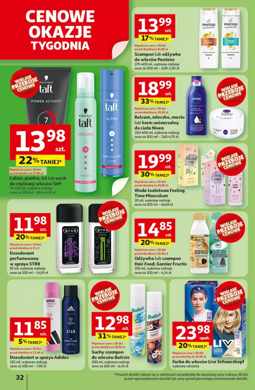 Gazetka promocyjna Auchan - LATO FIRST MINUTE Hipermarket - ważna 03.06 do 11.06.2025 - strona 36 - produkty: Adidas, Batiste, Dezodorant, Fa, Farba do włosów, Fructis, Garnier, Krem uniwersalny, Masło, Nivea, Odżywka, Pantene, Perfum, Schwarzkopf, Str8, Suchy szampon, Szampon, Woda, Woda toaletowa