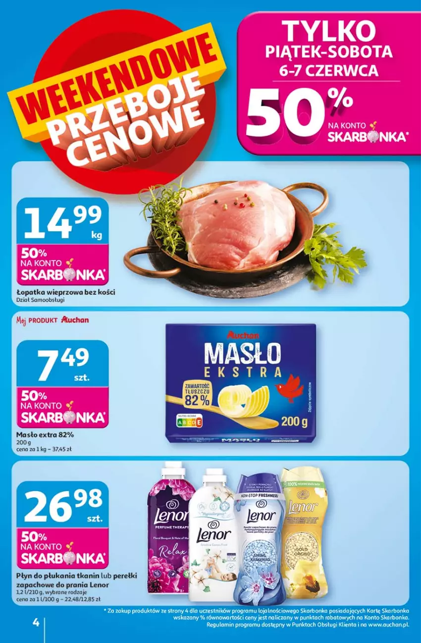 Gazetka promocyjna Auchan - LATO FIRST MINUTE Hipermarket - ważna 03.06 do 11.06.2025 - strona 4 - produkty: Lenor, Masło, Perełki zapachowe, Płyn do płukania