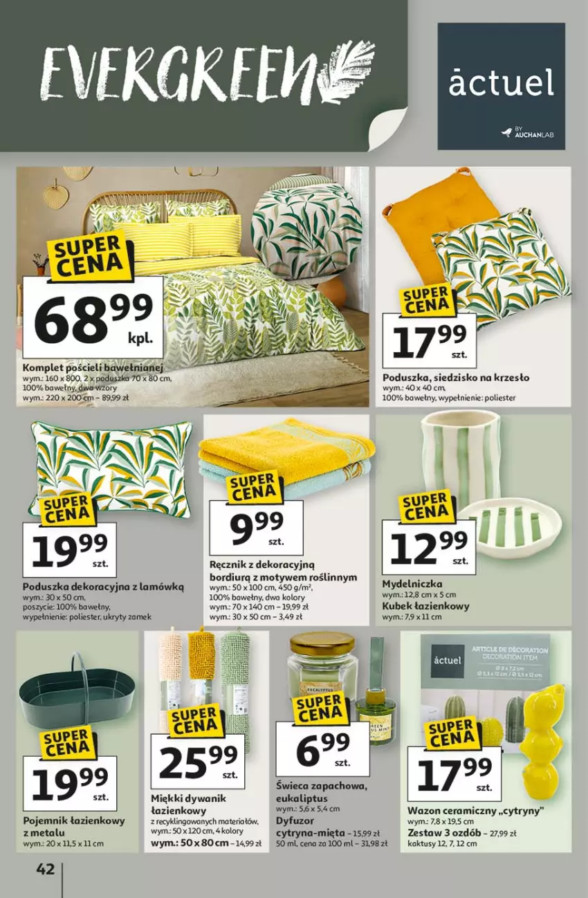 Gazetka promocyjna Auchan - LATO FIRST MINUTE Hipermarket - ważna 03.06 do 11.06.2025 - strona 46 - produkty: Cytryny, Dywan, Dywanik, Kaktus, Komplet pościeli, Krzesło, Kubek, Mięta, Mydelniczka, Poduszka, Poduszka dekoracyjna, Pojemnik, Pościel, Ręcznik, Siedzisko, Wazon