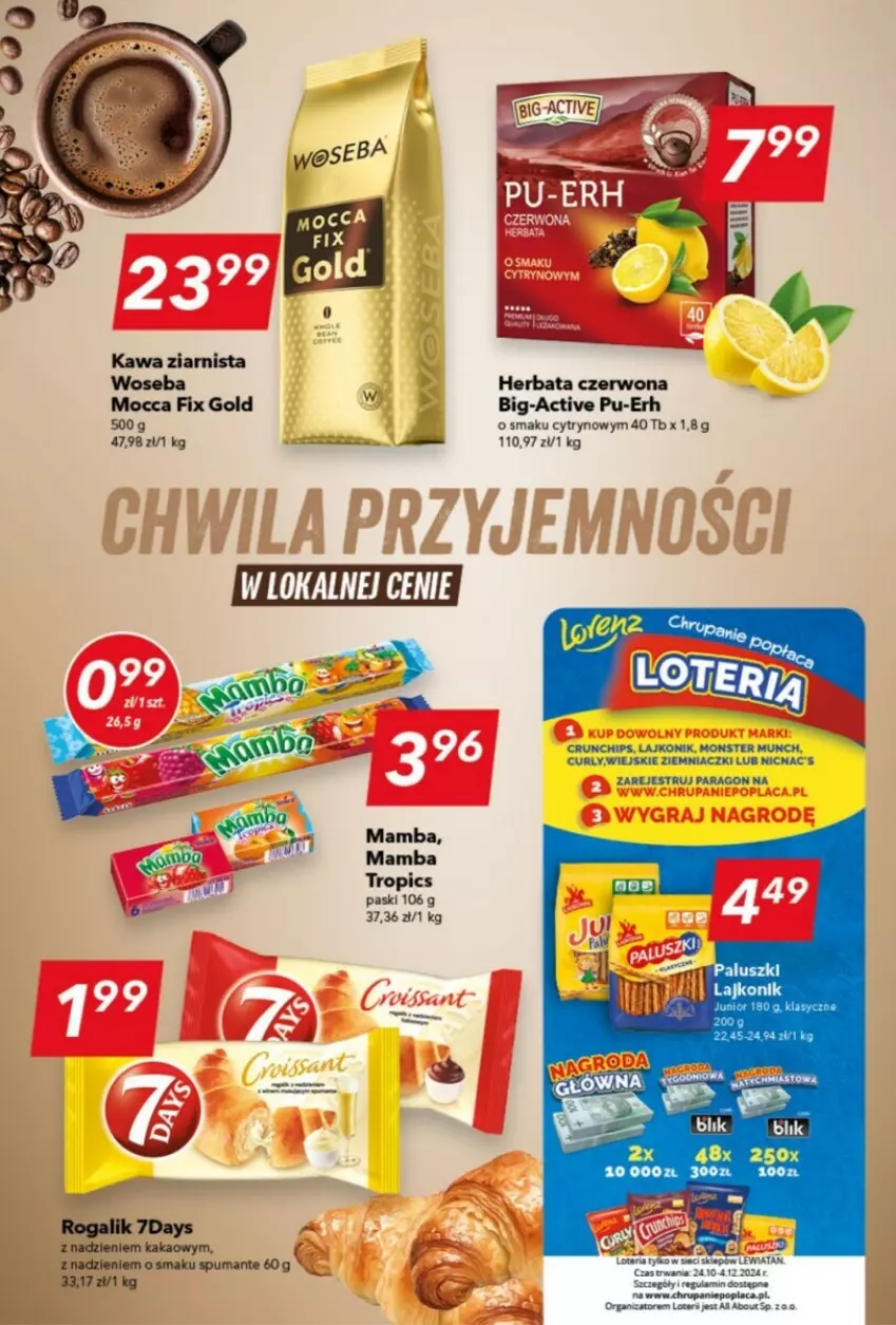 Gazetka promocyjna Lewiatan - ważna 07.11 do 13.11.2024 - strona 8 - produkty: Herbata, Kakao, Kawa, Kawa ziarnista, Koc, Lajkonik, Mamba, Mocca Fix Gold, Monster Munch, Puma, Pur, Rogal, Woseba