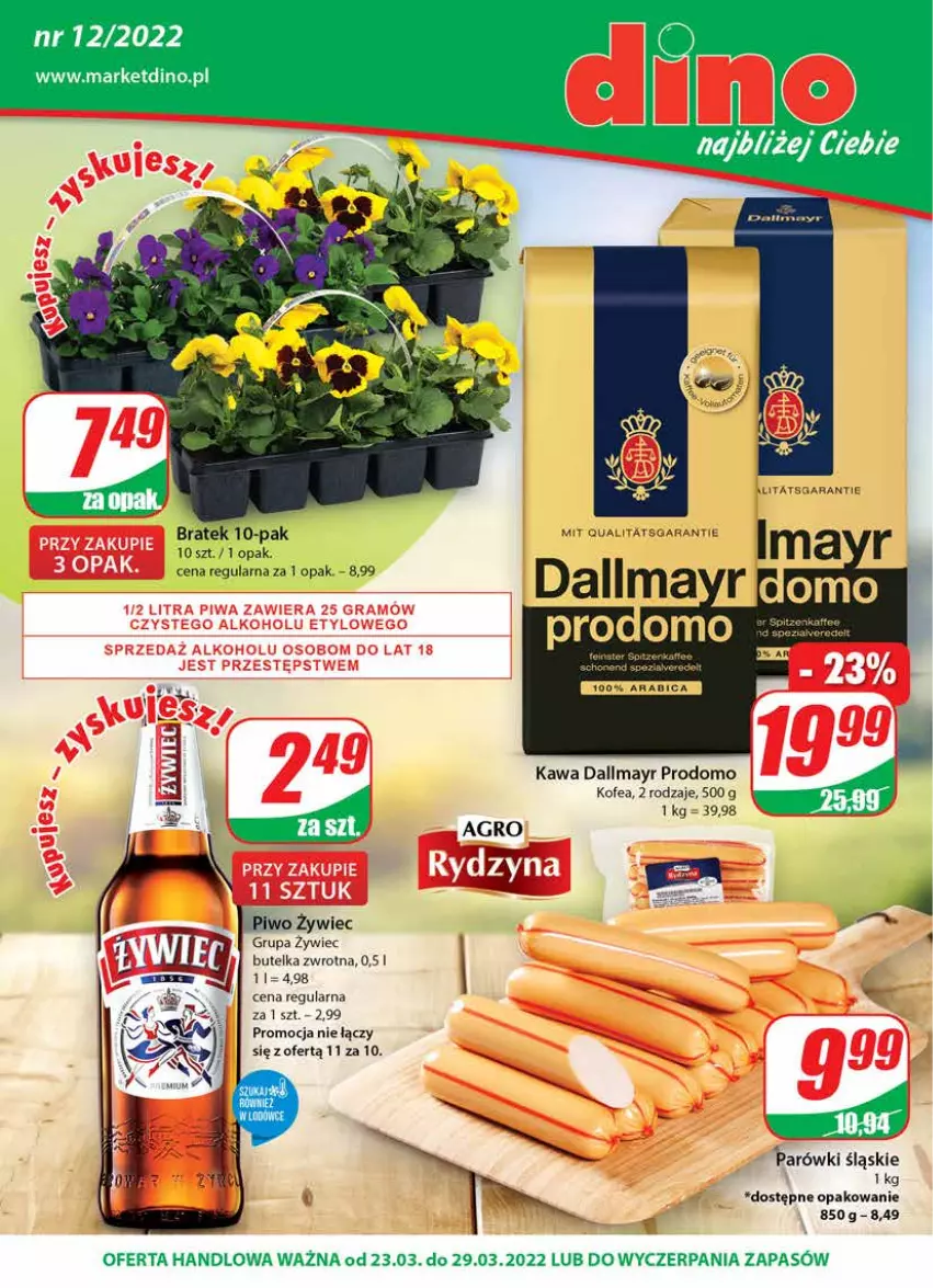 Gazetka promocyjna Dino - Gazetka - ważna 23.03 do 29.03.2022 - strona 1 - produkty: Dallmayr, Gra, Kawa, Parówki, Piwa, Piwo