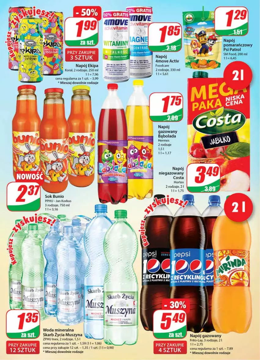 Gazetka promocyjna Dino - Gazetka - ważna 23.03 do 29.03.2022 - strona 2 - produkty: Hortex, Mus, Napój, Napój gazowany, Sok, Szyna, Woda, Woda mineralna