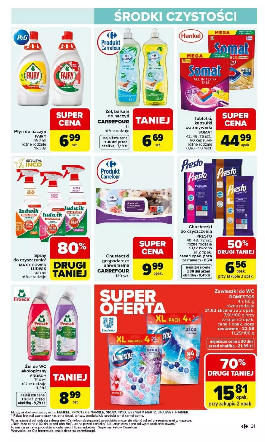 Gazetka promocyjna Carrefour - Gazetka Carrefour, Market od poniedziałku! - ważna 23.02 do 28.02.2026 - strona 33 - produkty: Chusteczki, Chusteczki do czyszczenia, Fa, Fairy, Frosch, Ludwik, Presto, Somat, Spray do czyszczenia, Tablet, Zmywarki