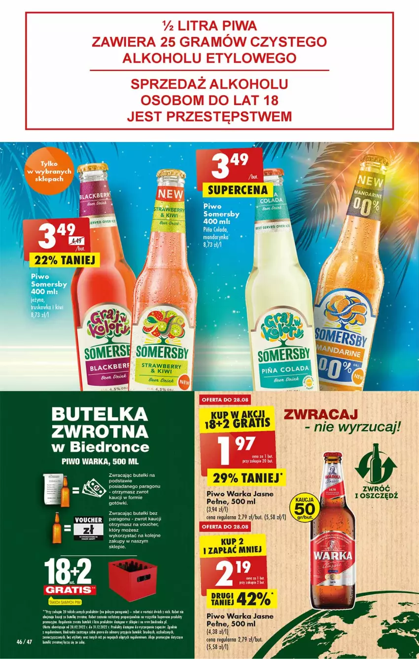 Gazetka promocyjna Biedronka - W tym tygodniu - ważna 25.08 do 31.08.2022 - strona 46 - produkty: Kiwi, Olej, Piwo, Por, Ser, Somersby, Warka