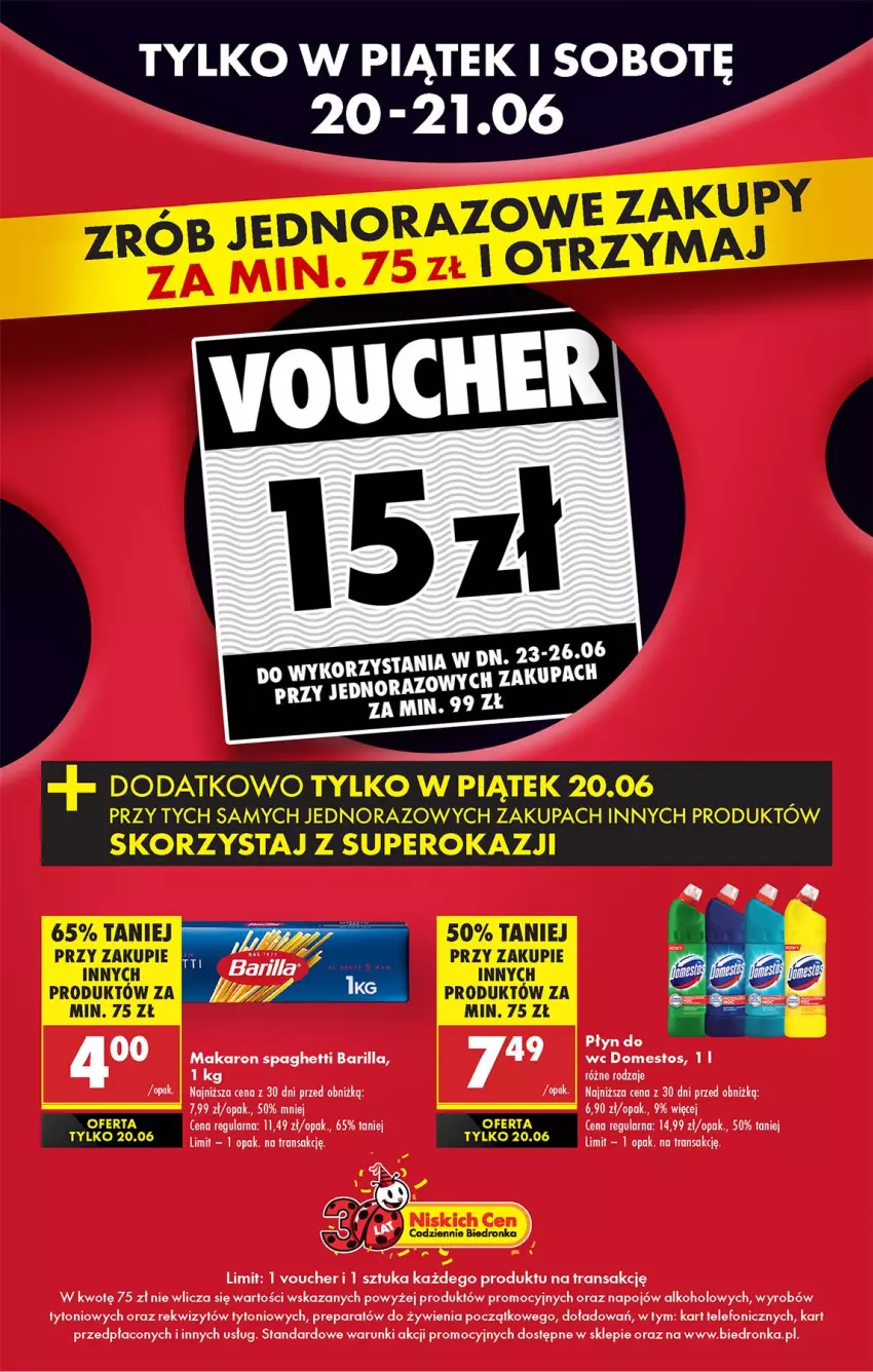 Gazetka promocyjna Biedronka - Tani Weekend - ważna 20.06 do 21.06.2025 - strona 3 - produkty: Barilla, Domestos, Makaron, Płyn do wc, Spaghetti, Telefon, Tran