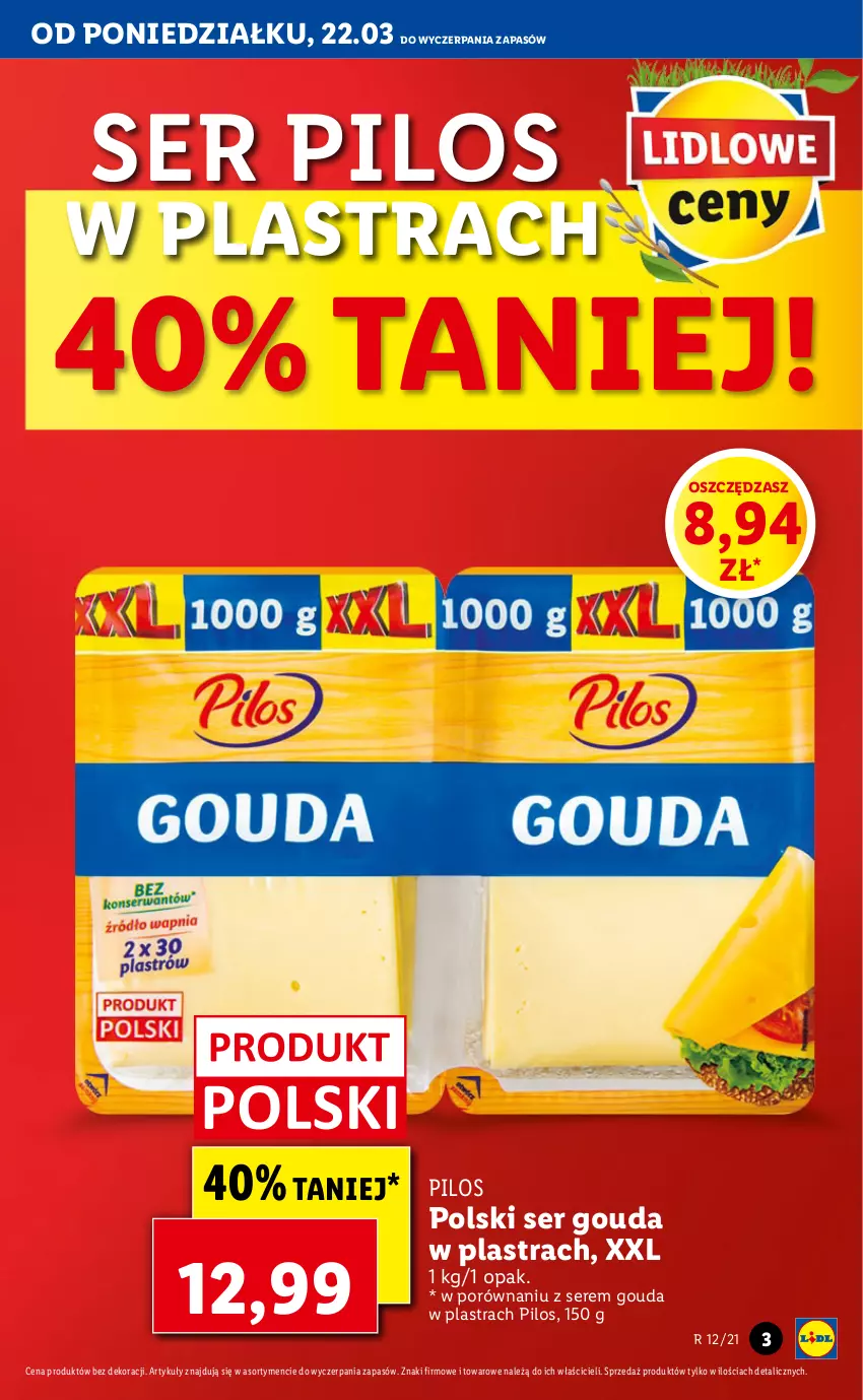 Gazetka promocyjna Lidl - Wielkanoc - ważna 22.03 do 24.03.2021 - strona 3 - produkty: Gouda, Pilos, Por, Ser