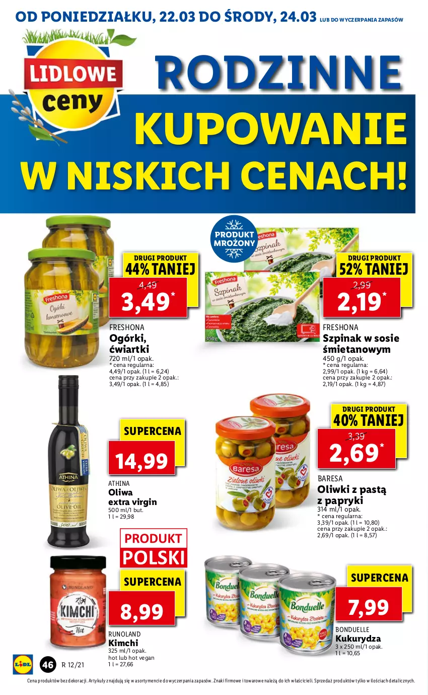 Gazetka promocyjna Lidl - Wielkanoc - ważna 22.03 do 24.03.2021 - strona 46 - produkty: Bonduelle, Gin, Kukurydza, Oliwki, Runoland, Sos, Szpinak