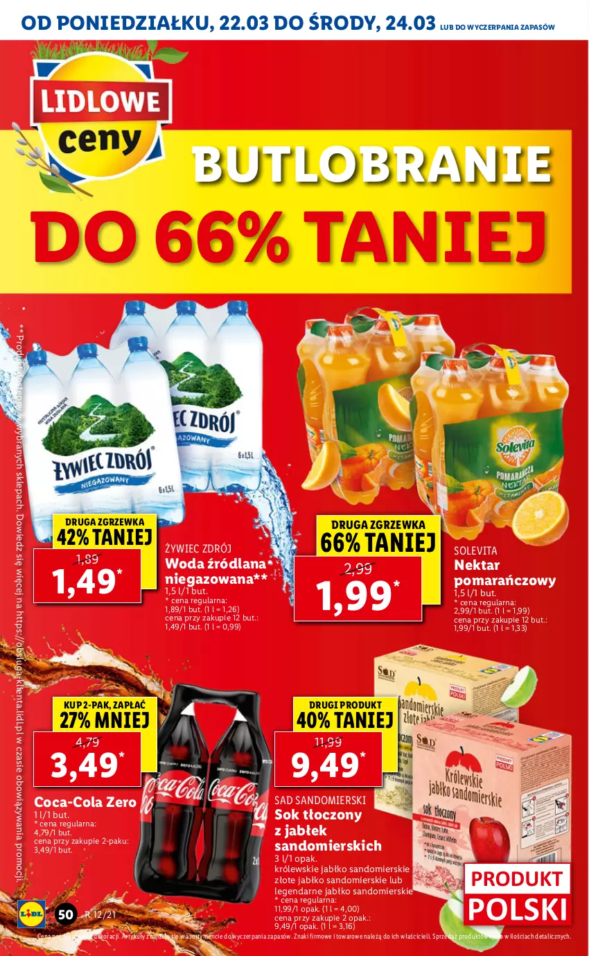 Gazetka promocyjna Lidl - Wielkanoc - ważna 22.03 do 24.03.2021 - strona 50 - produkty: Coca-Cola, Królewski, LANA, Nektar, Sok, Woda