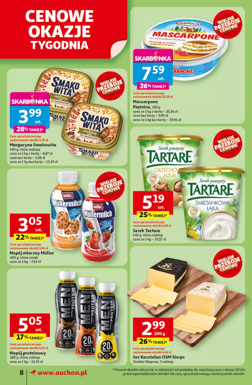 Gazetka promocyjna Auchan - ROZKRĘCAMY LATO Supermarket - ważna 26.06 do 02.07.2025 - strona 10 - produkty: Kasztelan, Margaryna, Mascarpone, Napój, Napój mleczny, Piątnica, Ser, Ser Kasztelan, Serek, Serek puszysty, Smakowita, Tarta, Tartare