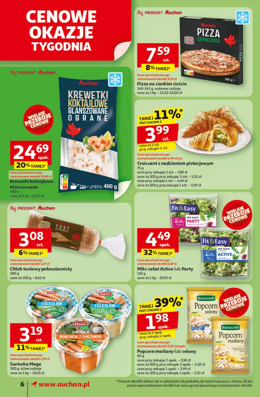 Gazetka promocyjna Auchan - ROZKRĘCAMY LATO Supermarket - ważna 26.06 do 02.07.2025 - strona 8 - produkty: Chleb, Chleb tostowy, Croissant, Krewetki, Pizza, Popcorn, Sałat, Surówka