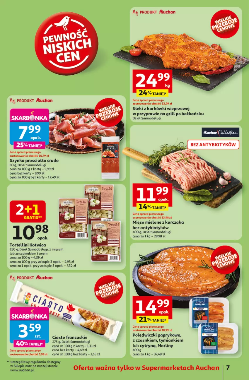 Gazetka promocyjna Auchan - ROZKRĘCAMY LATO Supermarket - ważna 26.06 do 02.07.2025 - strona 9 - produkty: Ciasto francuskie, Grill, Kurczak, Mięso, Mięso mielone, Morliny, Prosciutto, Ser, Stek, Szpinak, Szynka