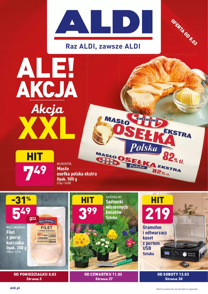 Gazetka promocyjna Aldi - ALE! CENA w ALDI - ważna 08.03 do 20.03.2021 - strona 1 - produkty: Filet z piersi kurczaka, Gra, Kurczak, Masło, Mleko, Mlekovita, Por