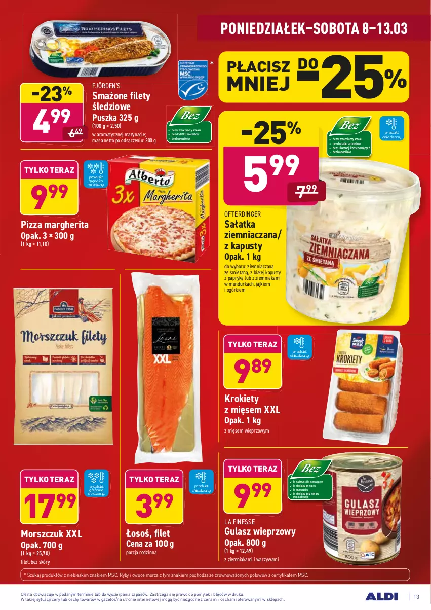 Gazetka promocyjna Aldi - ALE! CENA w ALDI - ważna 08.03 do 20.03.2021 - strona 13 - produkty: Krokiety, Owoce, Owoce morza, Pizza, Pizza margherita, Por, Ryby i owoce morza, Sałat, Sałatka, Ser, Tera, Warzywa