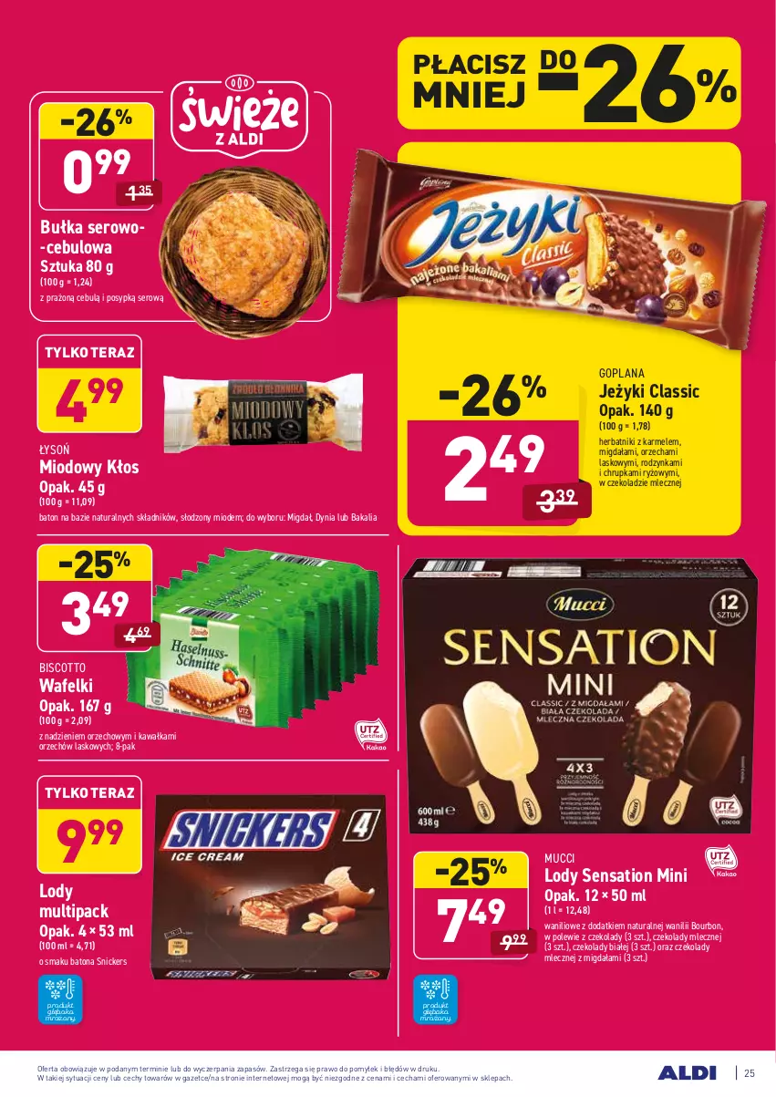 Gazetka promocyjna Aldi - ALE! CENA w ALDI - ważna 08.03 do 20.03.2021 - strona 25 - produkty: Baton, Bourbon, Bułka, Goplana, Herbatniki, Jeżyki, Kawa, LANA, Lody, Ryż, Sati, Ser, Snickers, Tera