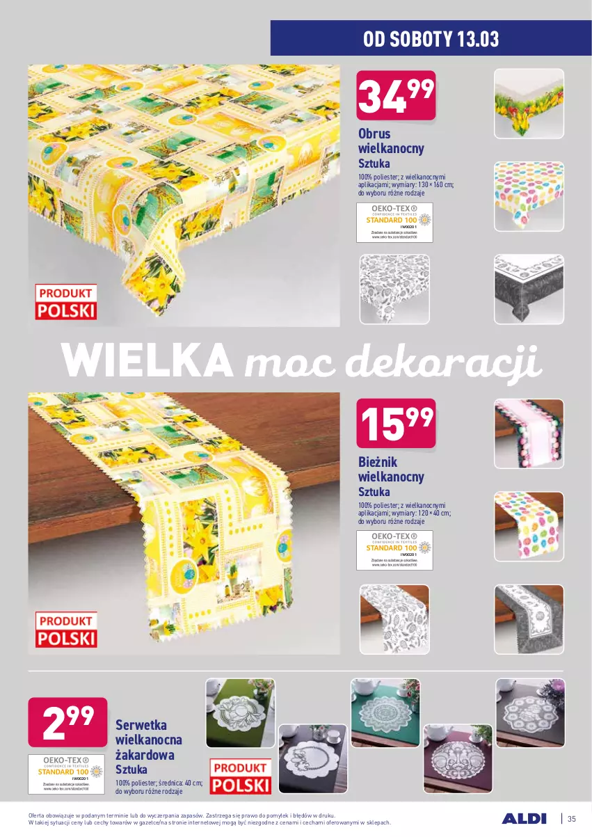 Gazetka promocyjna Aldi - ALE! CENA w ALDI - ważna 08.03 do 20.03.2021 - strona 35 - produkty: Bieżnik, Obrus, Ser