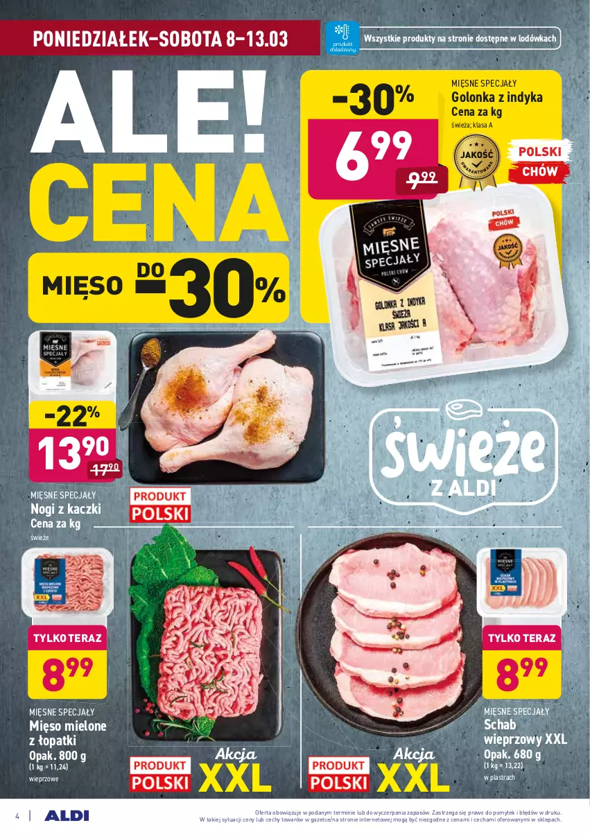 Gazetka promocyjna Aldi - ALE! CENA w ALDI - ważna 08.03 do 20.03.2021 - strona 4 - produkty: Golonka z indyka, Lodówka, Mięsne specjały, Mięso, Mięso mielone, Schab wieprzowy, Tera