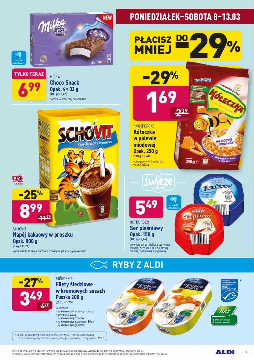 Gazetka promocyjna Aldi - ALE! CENA w ALDI - ważna 08.03 do 20.03.2021 - strona 7 - produkty: Baton, Burger, Hofburger, Kakao, Kosz, Mango, Milka, Mus, Napój, Owoce, Owoce morza, Pieprz, Płyta, Ryby i owoce morza, Ser, Ser pleśniowy, Sos, Tera, Tonik