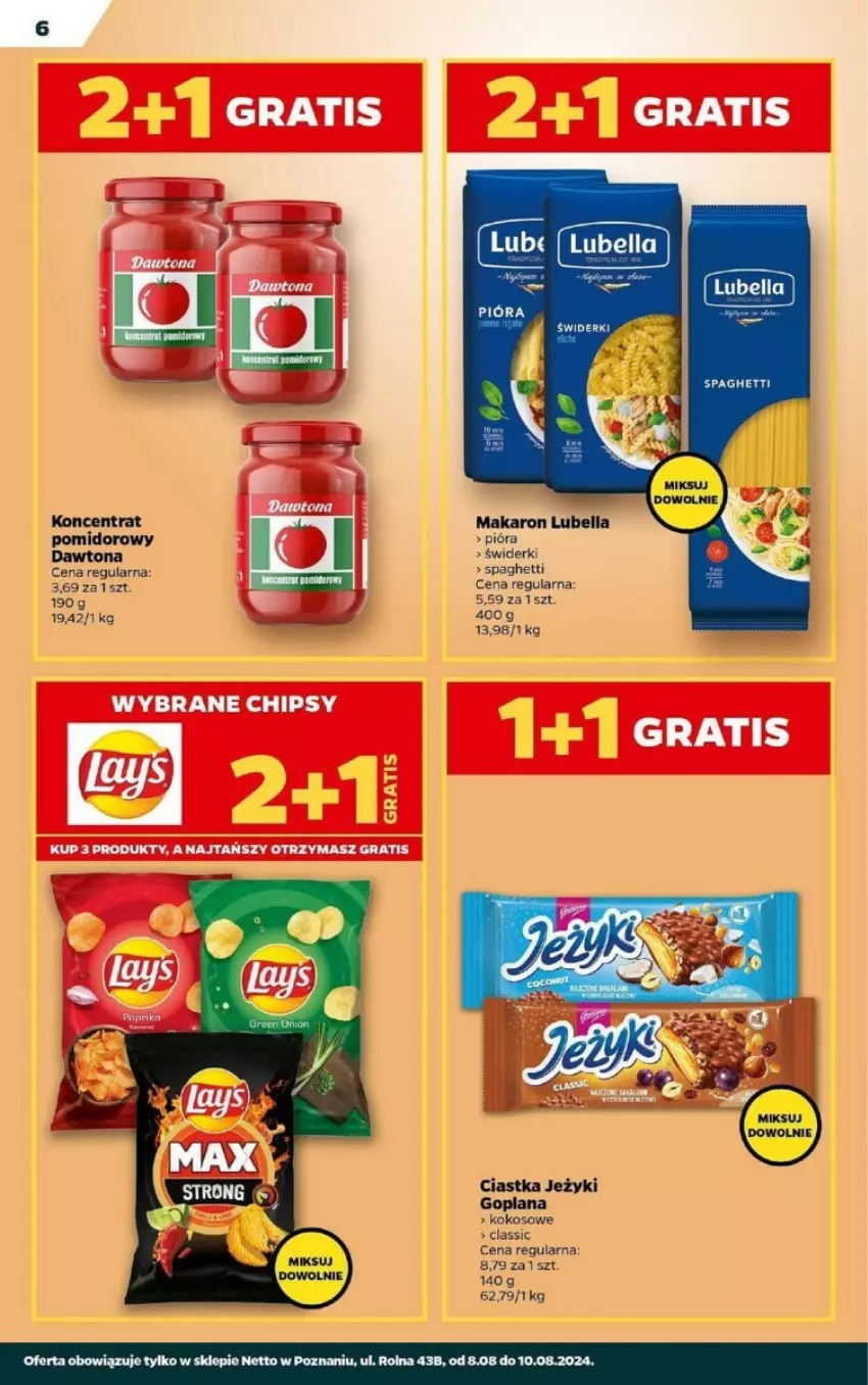 Gazetka promocyjna Netto - ważna 08.08 do 10.08.2024 - strona 6 - produkty: Bell, Bella, Ciastka, Dawtona, Goplana, Jeżyki, Kokos, LANA, Lubella, Makaron, Spaghetti