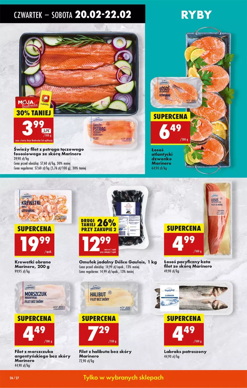 Gazetka promocyjna Biedronka - Od Czwartku - ważna 20.02 do 26.02.2025 - strona 37 - produkty: Filet z morszczuka, Filet z pstrąga, Halibut, Krewetki, Pstrąg, Sos