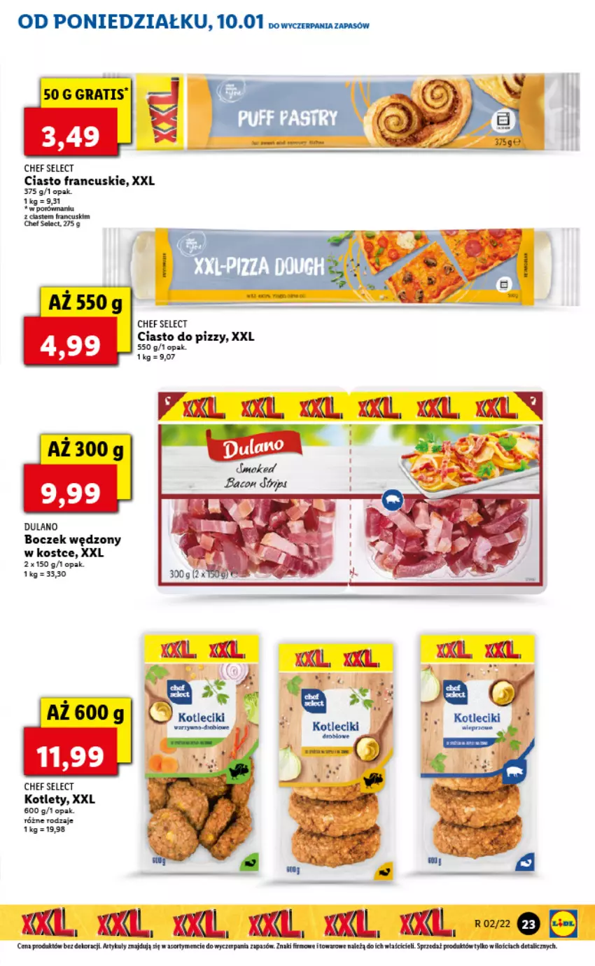 Gazetka promocyjna Lidl - GAZETKA - ważna 10.01 do 12.01.2022 - strona 23 - produkty: Boczek, Ciasto francuskie, Dulano, Fa, Gra, Kotlet