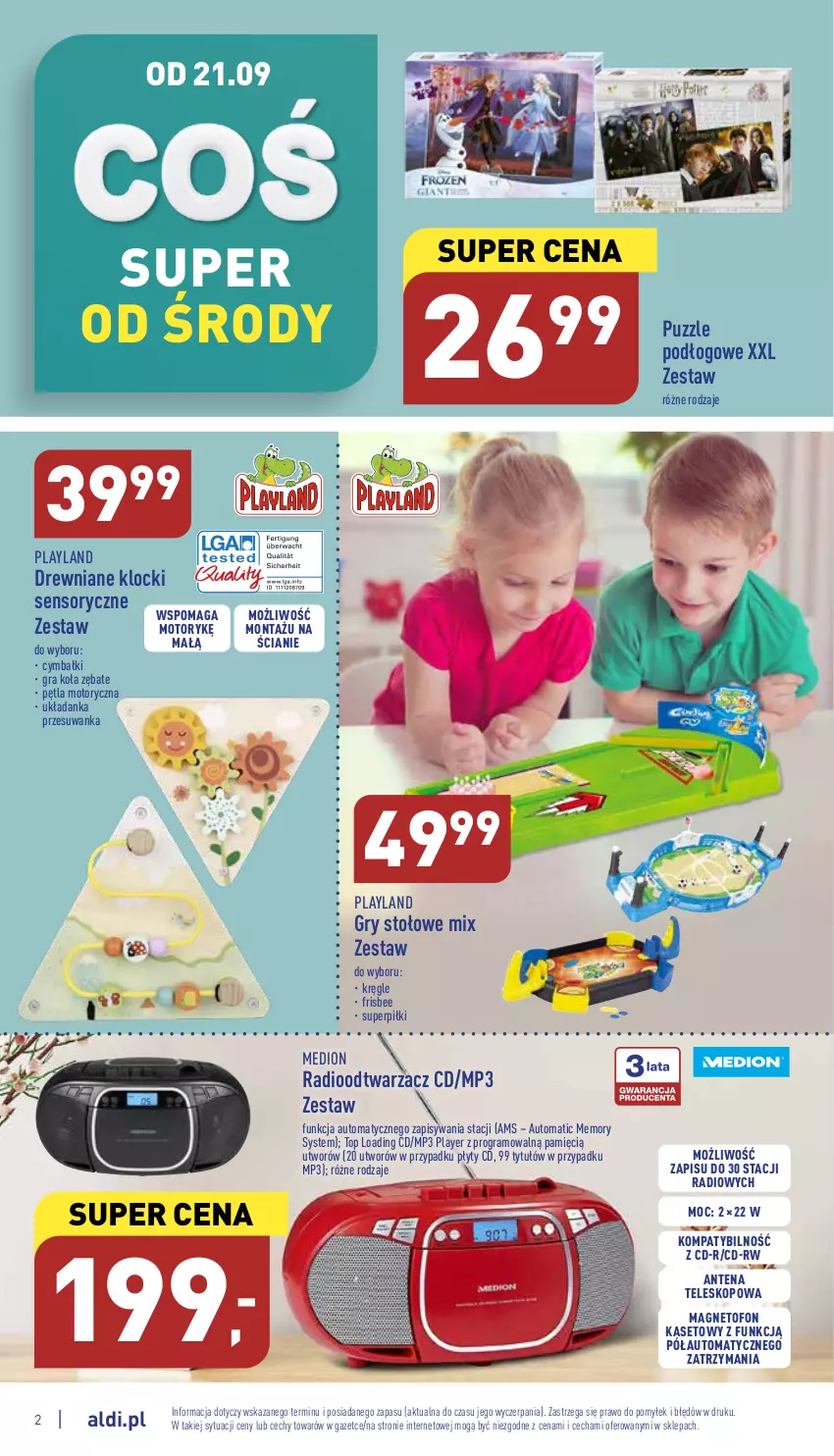 Gazetka promocyjna Aldi - Zaplanuj zakupy wcześniej - ważna 21.09 do 24.09.2022 - strona 2 - produkty: Drewniane klocki, Gra, Gry, Klocki, Puzzle, Radioodtwarzacz, Teleskop, Top, Układanka