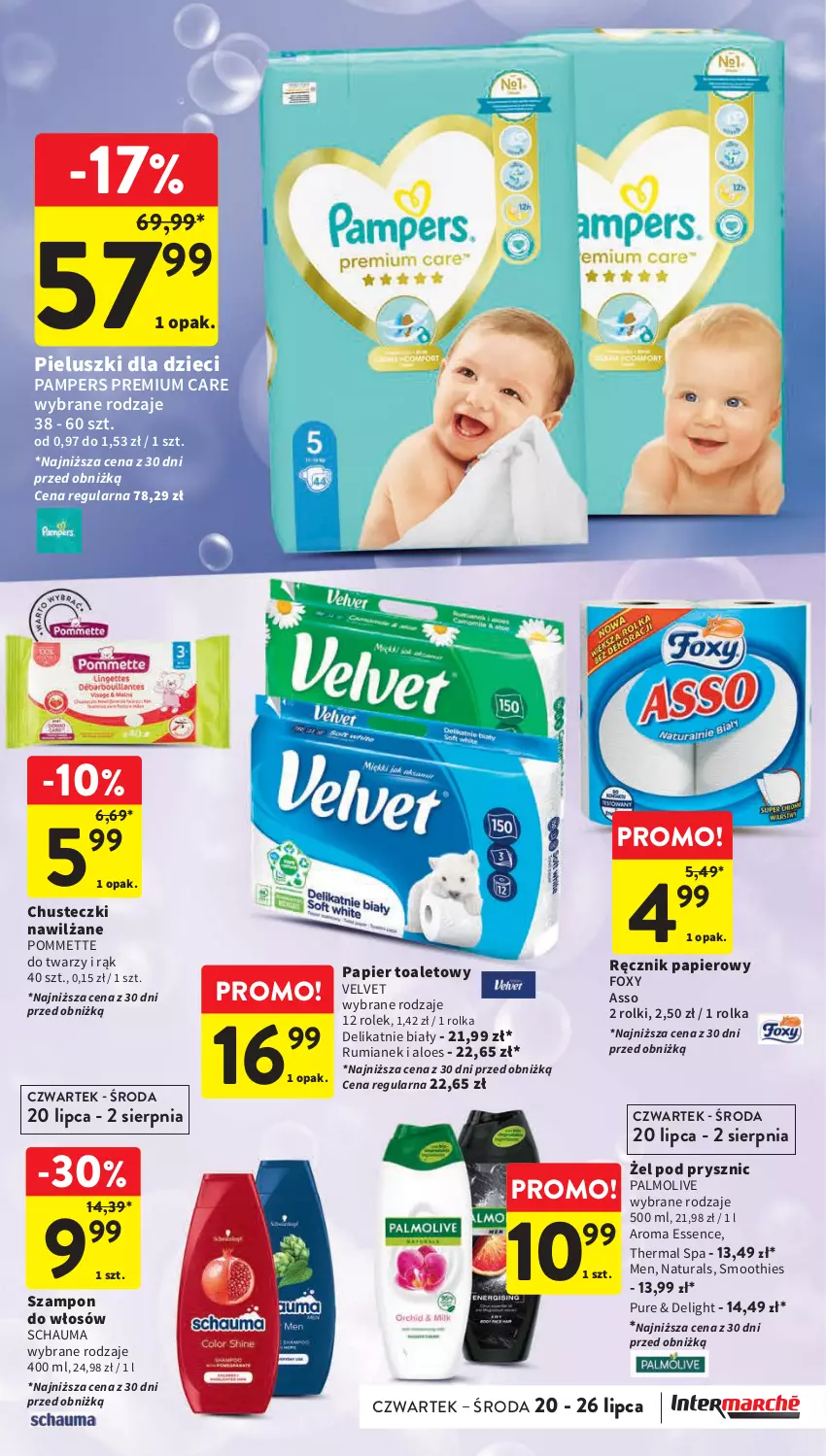 Gazetka promocyjna Intermarche - Gazetka Intermarche - ważna 20.07 do 26.07.2023 - strona 35 - produkty: Chusteczki, Dzieci, Foxy, Palmolive, Pampers, Papier, Papier toaletowy, Pur, Ręcznik, Rolki, Rum, Schauma, Smoothie, Szampon, Velvet