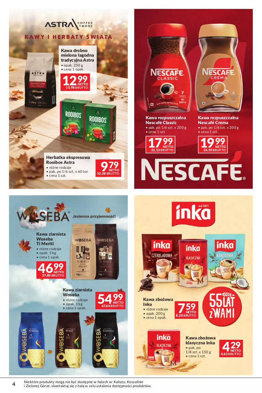 Gazetka promocyjna Makro - Oferta Kawa Herbata - ważna 29.09 do 12.10.2026 - strona 4 - produkty: Inka, Kawa, Kawa rozpuszczalna, Kawa zbożowa, Kawa ziarnista, Kosz, Nescafé, Szal, Woseba