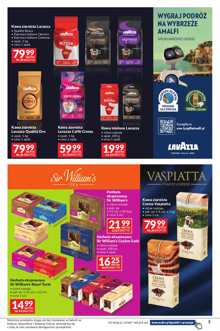 Gazetka promocyjna Makro - Oferta Kawa Herbata - ważna 29.09 do 12.10.2026 - strona 5 - produkty: Gin, Gra, Herbata, Kawa, Kawa mielona, Kawa ziarnista, Kosz, Lavazza, Szal