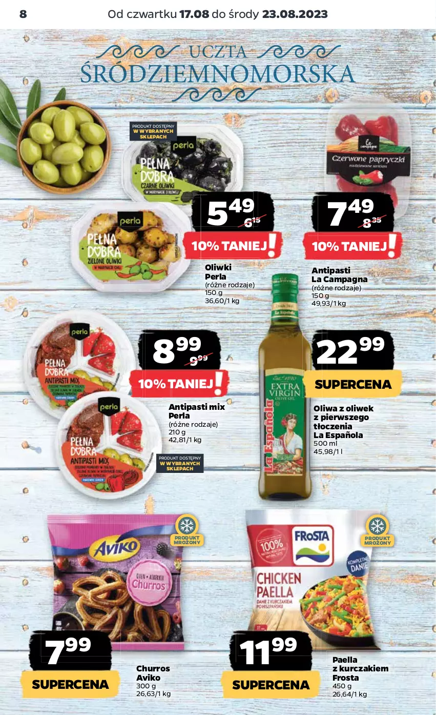 Gazetka promocyjna Netto - Artykuły spożywcze - ważna 17.08 do 23.08.2023 - strona 8 - produkty: Frosta, Kurczak, Oliwa, Oliwa z oliwek, Oliwki