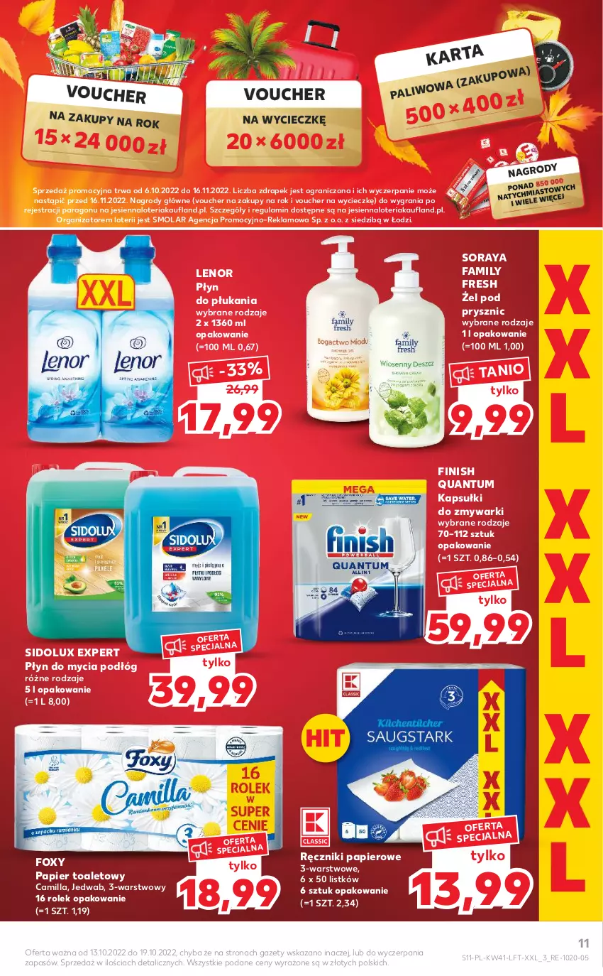 Gazetka promocyjna Kaufland - OFERTA TYGODNIA - ważna 13.10 do 19.10.2022 - strona 11 - produkty: Fa, Finish, Foxy, Gra, Lenor, Mola, Papier, Papier toaletowy, Płyn do mycia, Płyn do mycia podłóg, Płyn do płukania, Ręcznik, Ręczniki papierowe, Sidolux, Zmywarki