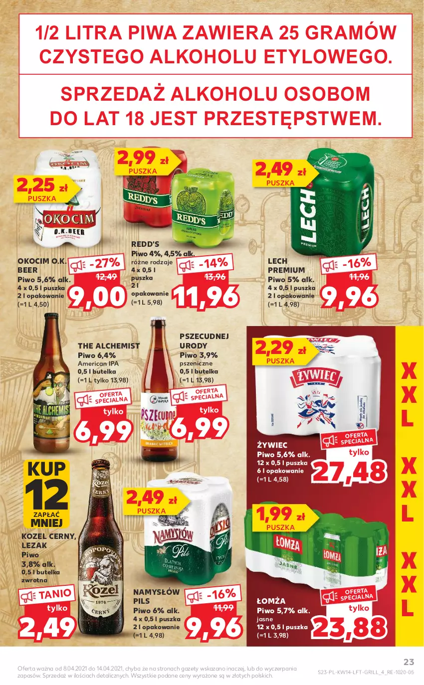 Gazetka promocyjna Kaufland - OFERTA TYGODNIA - ważna 08.04 do 14.04.2021 - strona 23 - produkty: Gra, Grill, Koc, Kozel, Lech Premium, Namysłów, Okocim, Piwa, Piwo, Redd's