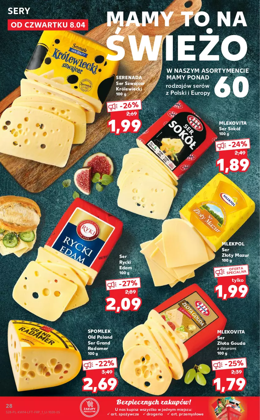 Gazetka promocyjna Kaufland - OFERTA TYGODNIA - ważna 08.04 do 14.04.2021 - strona 28 - produkty: Edam, Gouda, Gra, Mleko, Mlekovita, Piec, Radamer, Rycki Edam, Ser, Sok, Sokół, Złoty Mazur